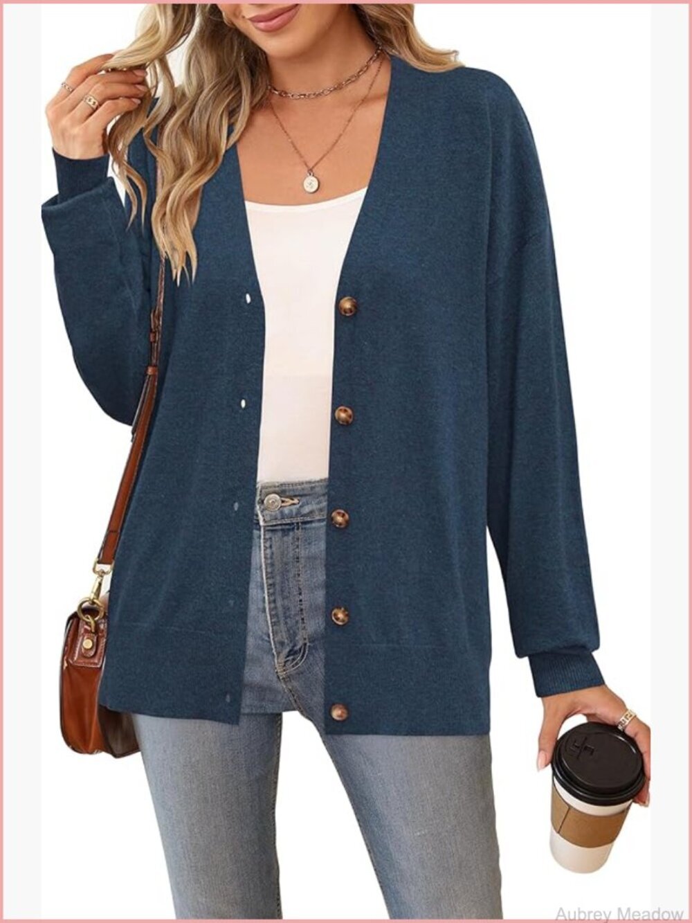 Oversized Wool Blend Lightweight Cardigan Sweater V-Neck Long Sleeve
